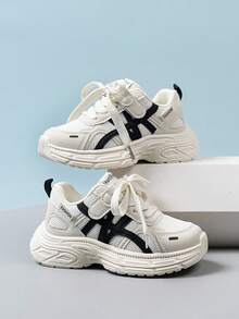 1 Pair Kids' New Anti-Slip Soft Bottom Breathable Comfortable Versatile Casual Sneakers, Suitable For School And Sports All Season - Beige - View 3