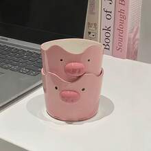 1pc Ceramic Piggy Mug, Cute Ceramic Piggy Tumbler, Home Drinkware Ceramic Mug, Lovely Couple Mug, Suitable For Daily Home Use, Drinking Water, Coffee, Juice - Multicolor - View 5