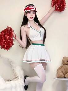 Lolita Lingerie, Cute Set, Erotic Lingerie, Pure Pajamas, Sexy Uniform Lingerie, Flirty Lingerie, JK Girl, Erotic Cosplay, Sexy Erotic Lingerie Set - White (top + Skirt + T-shirt) - View 2