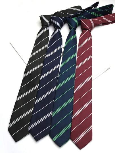1pc Striped Casual Polyester Clip-On Tie, Unisex School Style, Suitable For All Seasons