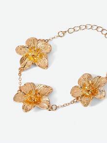 Opalesca 1 件时尚新颖金色超大五瓣花卉设计女士手链，结婚礼物 - 金黃色 - 查看 4