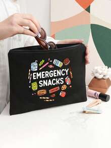 “应急零食”字母印花收纳袋，多功能收纳袋，化妆包，外出就餐，姐妹聚会，零食派对，伴娘化妆品收纳袋，洗漱包，化妆包，送给老师、朋友、护士的礼物袋，送给女性朋友的礼品袋，旅行纪念品，生日，妇女节，派对