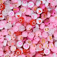 Yiwu Qiyou Accessories Co., LTD 505/205 hạt cườm 7mm màu hồng đỏ, hạt cườm hình trái tim, hạt cườm chữ cái, nguyên liệu làm trang sức hạt cườm tự làm cho ngày Valentine. - Nhiều màu - Xem 4