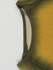 Top de manga larga con gráfico y malla en color verde sexy para mujer, ideal para festivales y conciertos - Amarillo - Ver 5