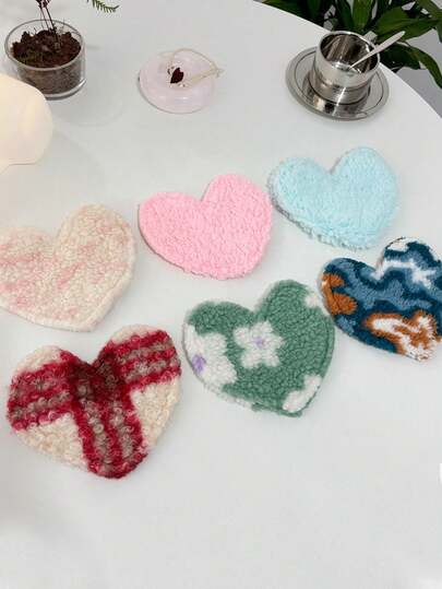 1Pc Heart Design Plush Cup Mat Cup Coaster Soft Fabric Placemat Thickened Fabric Insulation Mat Tea Milk Coaster Coaster For Living Room ,Kitchen, Dining Room, Bedroom,Dining Table Decor Kitchen Decor Home Decor,Gift For New Home