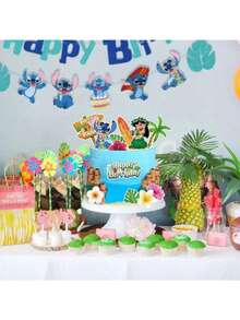 13件套创意史迪奇生日蛋糕卡片插入式卡通史迪奇夏威夷主题派对装饰蛋糕插件 - 彩色 - 查看 4