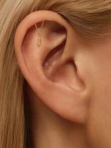 EleRunis 1件装 925纯银流苏不规则粗线平底耳骨耳廓穿孔饰品，适合女性日常佩戴，可用于婚礼、派对、订婚、周年纪念、情人节等场合。 - 金色 - 查看 5