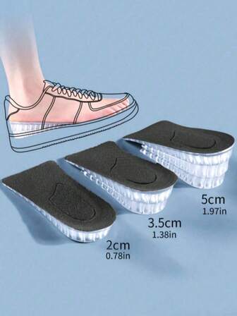 QKC 1 Pair Unisex Invisible Half-Size Silicone Insoles - Height Increasing, Shock Absorbing, Anti-Fatigue Shoe Care Accessories Suitable For Sneakers, Leather Shoes And Boots