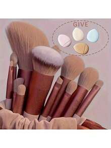 13 Pieces Of Makeup Brush Set, Makeup Set, Foundation Make-Up Brush, Eye Shadow Brush, Brush, Cleaning Brush, Makeup Brush Set (Red Brown, 13 Pieces, Valentine's Day Gift, Holiday Party Gift Set) - Multicolor - View 7