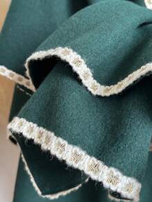 1pc Elegant Solid Color Fringe Trim Knit Poncho Shawl, Women's Fashion Versatile Thick Warm Loose Cardigan Cloak Outerwear, Suitable For Daily Wear, Autumn/Winter