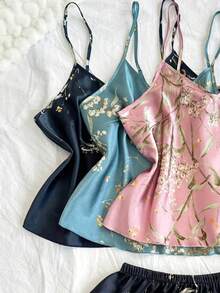 Women's V-Neck Small Cherry Print Comfortable And Sexy Camisole And Ruffled Shorts Pajama Set (6-Piece Set) - Multicolor - View 5