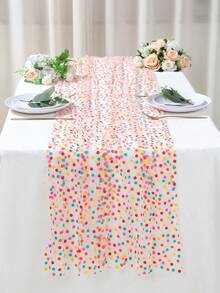 1件彩色波点网纱桌旗，75*180厘米纱布桌布，桌布，生日派对装饰，婚礼装饰，婚礼用品，新娘送礼会回礼，婴儿派对装饰，家居装饰，厨房用品，餐桌中心装饰，节日派对用品，桌面装饰 - 彩色圓點 - 查看 8