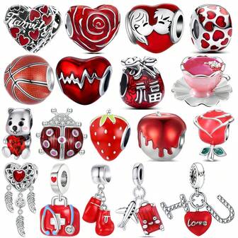 1pc Red Bead Pendant Collection, Featuring Shapes Such As Heart, Strawberry, Apple, Rose, Ladybug, Beaver, And Lucky Bag. It Is Very Festive And Adorable, And Is Suitable For Personalized DIY Decoration Of Original Bracelets And Necklaces.