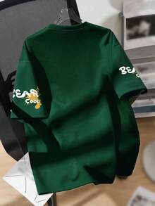 1 Piece X-Eye Bear Teen T-Shirt For Boys, "BEAR COOL" Slogan Top, Spring & Summer School Daily Wear - Dark Green - View 2