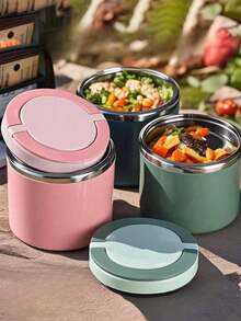 1pc Stainless Steel Insulated Food Container With Handle, Soup Mug, Breakfast Cup, Stainless Steel Bento Box With Handle, Leak-Proof Lunch Box, Portable Insulated Food Canister, Student Lunch Box, Reusable Adult Insulated Lunch Box, Wide Mouth Leak-Proof, Keeps Food Warm/Cold, Capacity 650~1000ml, Suitable For Soups, Lunches And More - Multicolor - View 1