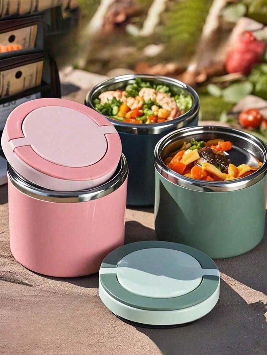 1pc Stainless Steel Insulated Food Container With Handle, Soup Mug, Breakfast Cup, Stainless Steel Bento Box With Handle, Leak-Proof Lunch Box, Portable Insulated Food Canister, Student Lunch Box, Reusable Adult Insulated Lunch Box, Wide Mouth Leak-Proof, Keeps Food Warm/Cold, Capacity 650~1000ml, Suitable For Soups, Lunches And More - Multicolor - View 1