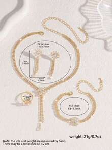 Wedding Jewelry Set For The Bride, Suitable For Women: Necklace, Earrings, Bracelet, Women's Jewelry Set. Retro Floral Crystal Earrings, Necklace, Glittery Diamond-Encrusted Necklace, Ear Pendants, Bohemian Crystal Floral Collar, Bridesmaid Accessories, Formal Attire For Formal Events And Parties. - Gold - View 7