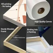 [2D Flat]1 Piece Large Frame Canvas Painting Art Print With Embossed Light Brown Leaves And Circular Swirl Patterns, High Quality Wall Art Printed Poster Can Be Hung Directly For Living Room, Bedroom, Dining Area Or Year-Round Decor, Su - 彩色 - 查看 11