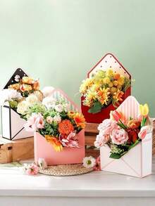 2个信封式折叠花盒，花店花束包装盒 - 色彩鲜艳 - 耐用纸板材质 - 适用于鲜花、礼品、婚礼、派对装饰 - 花店和家庭使用的理想之选，结构坚固耐用 - 彩色 - 查看 1