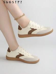 2026 Sapatos Esportivos Casuais de Outono Femininos, Sola Macia Antiderrapante, Retalhos, Adequados para Primavera e Outono - Caqui - Visão 5