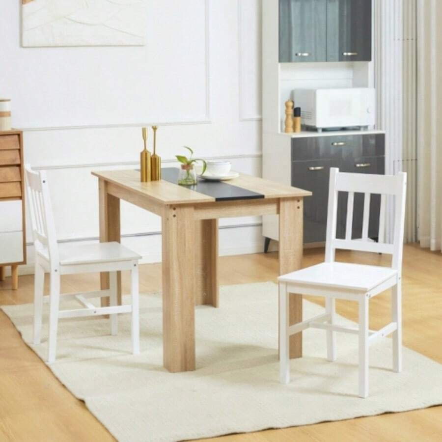 Set Of 2 Dining Chairs, Kitchen Chairs, Solid Wood, 41 Cm X 46.5 Cm X 85.5 Cm, White - White - View 1