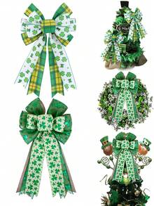 Lazo decorativo para corona de San Patricio, lazo decorativo para árbol de San Patricio, gran lazo de arpillera blanco y verde con brillo de trébol para manualidades del Día de San Patricio para decoración de la puerta principal y exterior, lazo de cinta de trébol irlandés verde para manualidades DIY, árbol de Navidad, decoración de fiestas, decoración de la puerta principal del Día de San Patricio - Multicolor - Ver 10