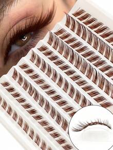 Rikuaild 100/110/120片装 D型卷翘棕色猫眼/狐狸眼单根假睫毛，DIY簇状假睫毛，3D浓密蓬松假睫毛，可重复使用 - D - 查看 2
