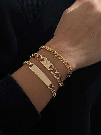 Juego de 3 piezas de pulsera de cadena de moda minimalista para hombres, accesorio de moda casual diario (sin caja de regalo)