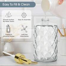 2 Pack Glass Soap Dispenser With Plastic Pump, 330ml/11OZ Liquid Hand Soap Dispenser, Rustproof Pump For Kitchen & Bathroom, Great For Lotions, Essential Oil, Liquid Soaps - 無色 - 查看 6