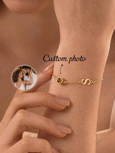 1pc Customized Photo Projection Bracelet, 3-In-1 NK Chain Bracelet With Photo Inside, Stainless Steel Personalized Photo Projection Memory Bracelet, Best Gift For Christmas And Valentine's Day