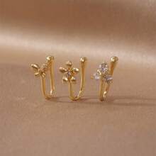 Non-Pierced U-Shaped Nose Clip Copper Micro-Inlaid  Heart Butterfly Flower Small Round Ball Personality Nose Stud For Women - Vàng G - Xem 8