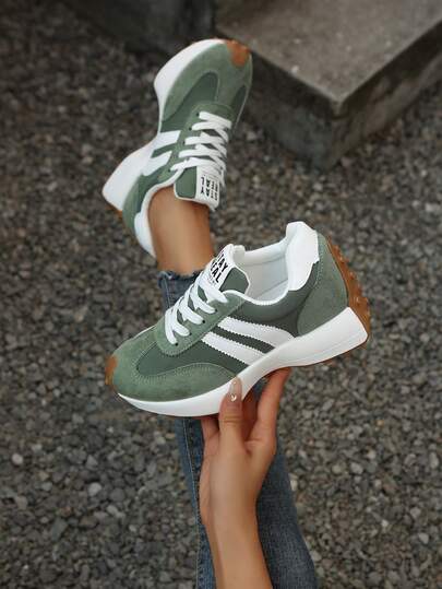 Women's Casual Sneakers, Low-Top Low-Heel Round Toe Lace-Up Comfortable Outdoor Sports Shoes For Spring & Autumn, Versatile Multi-Function Shoes, Size 35-43, Recommend Ordering One Size Up