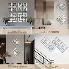 4 piezas Pegatinas decorativas de pared de arte DIY con efecto de espejo acrílico para sala de estar, comedor, dormitorio - Multicolor - Ver 6