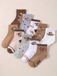 10双装水豚高弹力儿童短袜，中性色，男女童皆宜，日常休闲百搭，可搭配校服和运动鞋，四季皆宜 - 彩色 - 查看 6