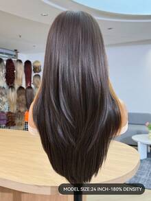 13*4 Front Lace Blended Wig Dark Brown With Light Brown Highlights Multi-Layered Elegant Enchanting Wig Blended Wigs Suitable For Daily Party Festival And Cosplay Wigs For Women Hairstyle