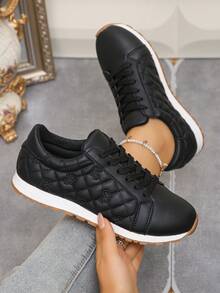女士休闲黑色运动鞋，轻便步行鞋，百搭派对鞋 - 黑色 - 查看 2