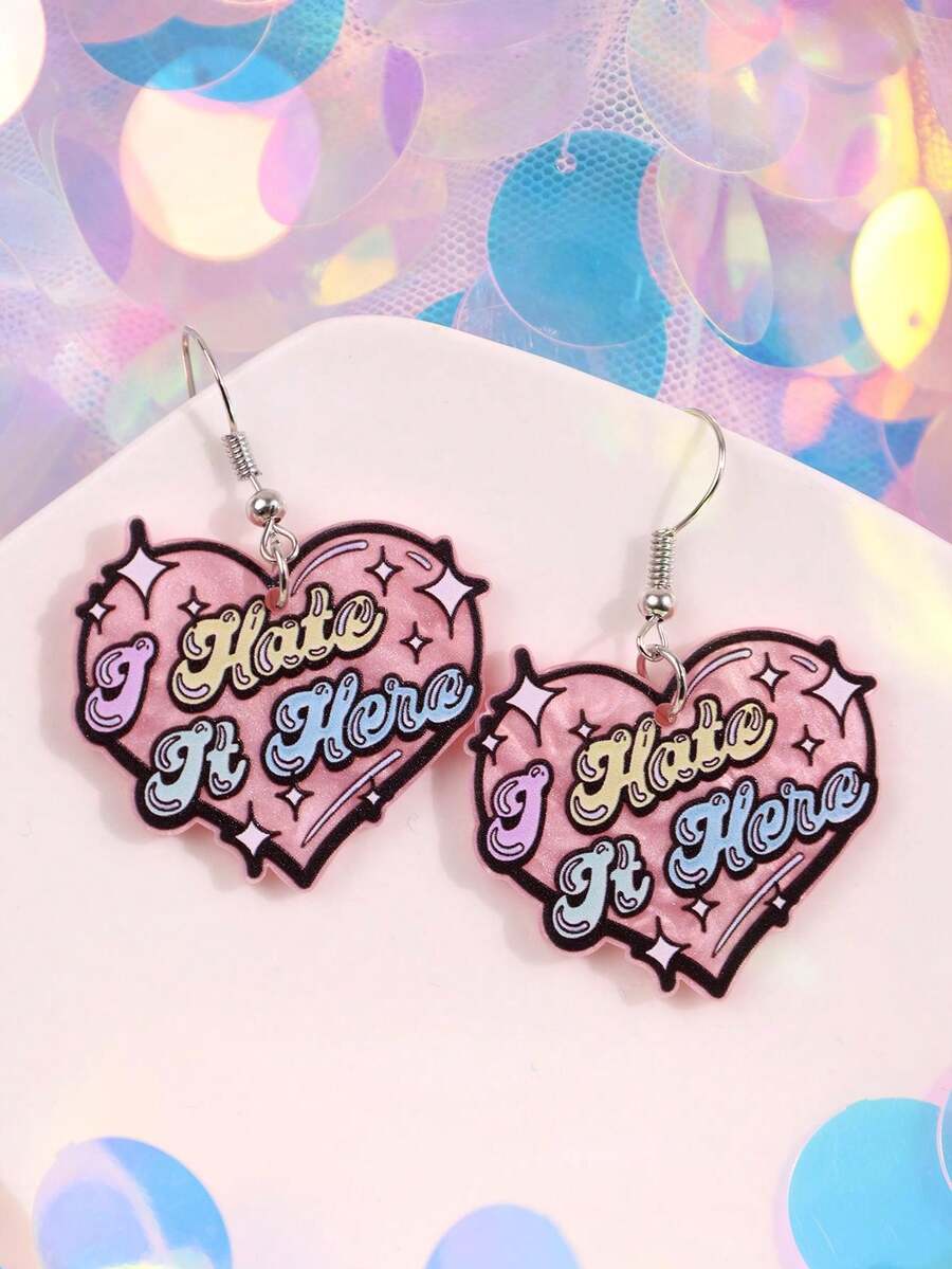 1 Đôi bông tai acrylic thời trang, tinh tế, sáng tạo, độc đáo với hình khẩu hiệu, gai nhọn và trái tim, thích hợp cho nữ, dùng hàng ngày, dự tiệc, đi làm, đi nghỉ lễ. - Nhiều màu - Xem 1