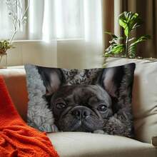 TOPSSCTR 1 față de pernă cu imprimeu vintage cu buldog francez, imprimare pe o singură față, lavabilă la mașină, închidere cu fermoar, material poliester, potrivită pentru diverse camere - ideală pentru Crăciun, Anul Nou, Ziua Îndrăgostiților (inserția de pernă nu este inclusă), față de pernă decorativă - Maro - Vizualizare 9