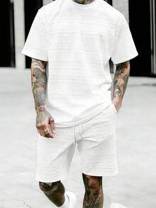 Men's White Casual Set Comfortable Delicate Fabric Short Sleeve T-Shirt & Shorts Machine Washable - White - View 1