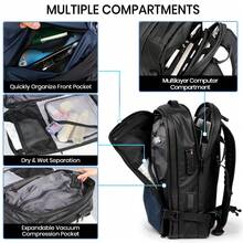 Travel Laptop Backpack, Expandable 30L-60L Vacuum Backpack, Waterproof Lightweight Business Rucksack, Wet Dry Separation, Fits 17.3 Inch Laptop - Dark Blue - View 3