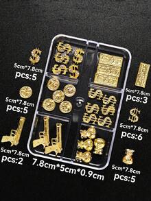 25pcs Gold Tone Alloy Desert Eagle Gun, Dollar Coin, Banknote, Money Bag Nail Art Decorations Set, Shiny Rhinestone Nail Decor, Odorless 3D Alloy Nail Accessories, Subculture Baddie, Y2K, Korean/Japanese Luxury Style, Alloy Base Nail & Phone Case Decor, Handmade DIY Press-On Nail Art Decorations Nails Nail Supplies - Gold - View 7