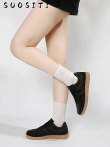 2025新款女式平底休闲轻便舒适运动鞋 - 黑色 - 查看 7