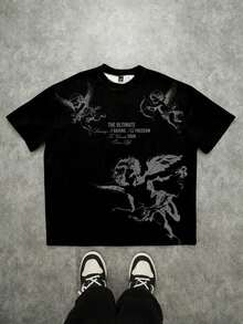 Unisex Printed T-Shirt Manfinity Roghcode, Casual Short-Sleeve Crew Neck T-Shirt For Men, Angel Print, For Summer - 1 - Xem 1