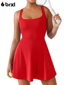 BRXL Built-In Pull Down Shorts And Bra Tennis Dress For Women UPF50+ Athletic Pickleball Workout Sports Active Exercise Golf - Đỏ - Xem 6