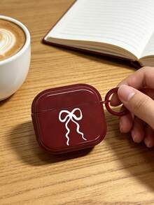 1pc Red Background White Bow Earphone Case, TPU Earphone Protective Cover Compatible With Airpods 4/3, 2/Pro, Girly Style