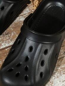 Spring/Summer Thick Sole Anti-Slip Durable Lightweight Soft Breathable Hollow Hole Shoes, Comfortable Slip-On Sandals For Beach, Pool, Vacation, Bathroom, Indoor/Outdoor Wear - Black - View 7