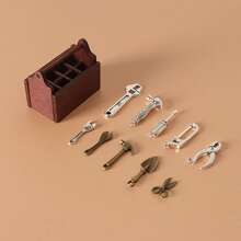 9-Pack Miniature Wooden Toolbox For Dollhouses, Miniature Props, Alloy Repair Accessories, Wrenches, Axes, Hammers - Multicolor - View 5
