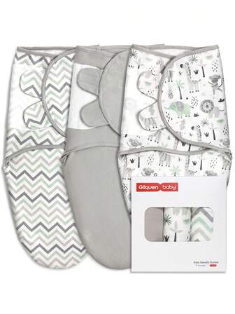GLLQUEN BABY Baby Swaddle Sleep Sacks 3 Packs - Swaddles For Newborns, Infant 0-3 Months, Baby Girls, Boys, Soft & Snug Newborn Sleep Sack, Nursery Swaddling Blankets