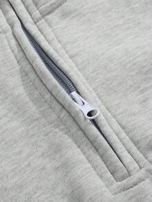 男士立领卫衣，休闲宽松套头衫，半拉链设计，适合青少年及年轻成人，秋冬季 - 淺灰色 - 查看 5