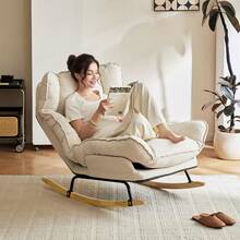 Rocking Chair With Adjustable High Backrest, Extra-Wide Cushioned Gliding Rocking Chair, Comfortable Corduroy-Trimmed Chair, Suitable For Living Room And Bedroom. - White - View 3